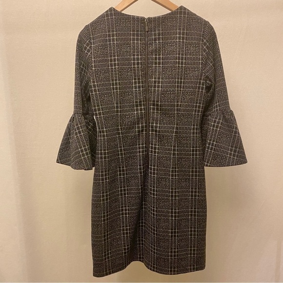 Calvin Klein 8 Bell Sleeve Shift Dress Tweed Black Gray Stretch Plaid Sheath - Picture 11 of 12